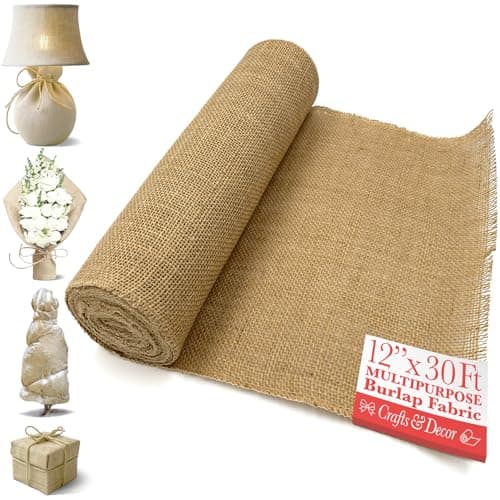 Burlap Fabric Roll – 12" x 30 Ft No-Fray Jute Table Runner for Weddings, Crafts, Rustic Decor, DIY Projects & Events – Natural Farmhouse Style