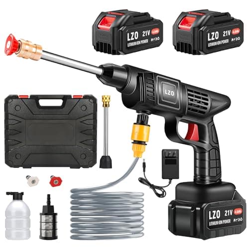 Cordless Pressure Washer 21V x2 batteries , Cordless Power Washer Battery Powered, Portable Pressure Washer w/ 6-in-1 Nozzle, Soap Container, Charger Included