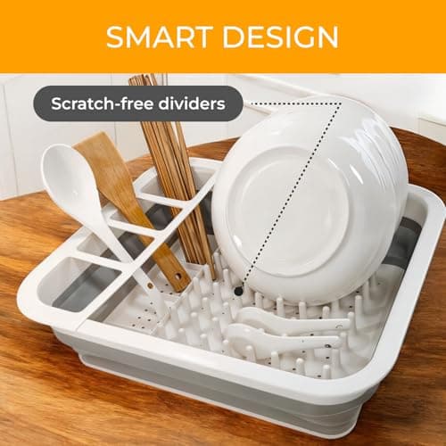 WOWZILLA Collapsible Dish Drying Rack Portable Dinnerware Drainer Organizer for Kitchen RV Campers Travel Trailer Space Saving Kitchen Storage Tray 9