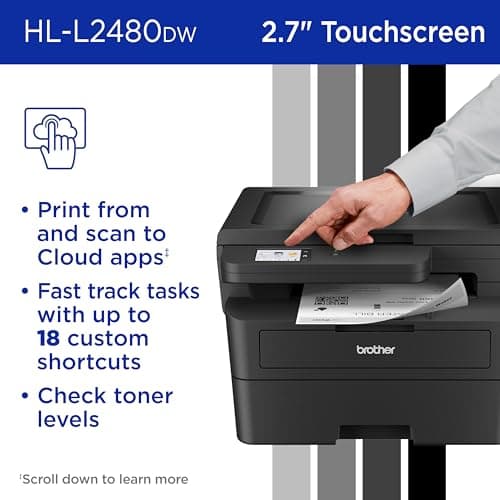 Brother HL-L2480DW Wireless Compact Monochrome Multi-Function Laser Printer with Copy and Scan, Duplex, Mobile, Black & White | Includes Refresh Subscription Trial(1), Works with Alexa 6