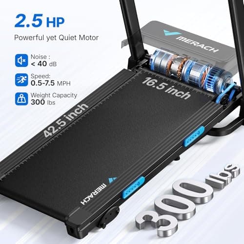 MERACH Treadmill with Incline 6%-15%, 300 LBS Capacity Foldable Running Treadmills for Home, 0.5-7.5MPH Quiet 2.5HP Brushless Double Deck Incline Foldinng Treadmill LED Display with Smart APP 6