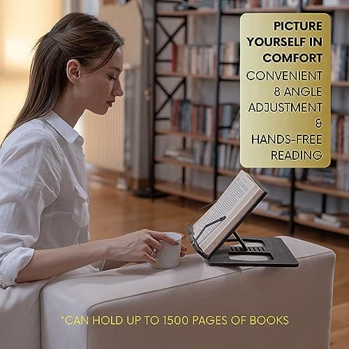 Vigo Wood Book Stand, Book Holder, Reading Stand, Cookbook Holder, Recipe Book Stand, Wooden Book Stands for Reading, Cookbook Stand for Kitchen, Book Holder for Reading in Bed (Walnut) 5