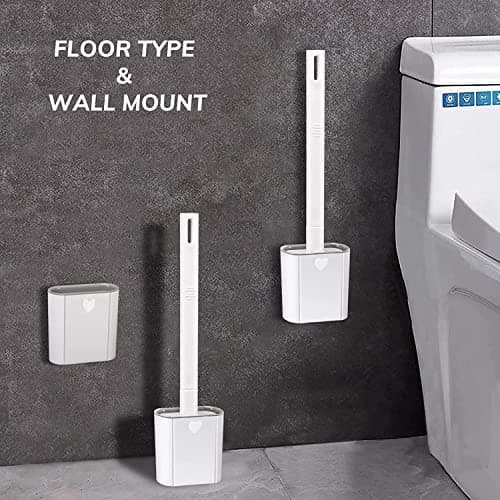 Canvint Silicone Toilet Brush and Holder 2 Pack, Toilet Brush and Holder Set for Bathroom Deep Cleaning Flexer Rubber Toilet Brush Floor Standing & Wall Mounted Without Drilling, White-new- 2 Pack 5