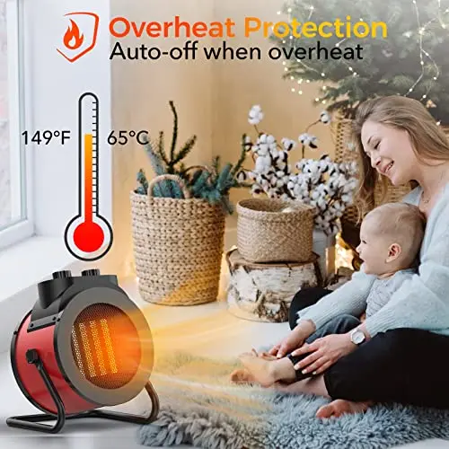 Elevoke Space Heaters for Indoor Use, 1500W PTC Electric Heater with 90°Adjustable Angle, Fast Safety Heat, Small Portable Heater for Office Home (Red) 6