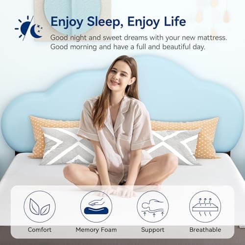 Amazon Basics Memory Foam Mattress, Soft Plush Feel, Breathable, 6 Inch, Twin, White/Grey 6