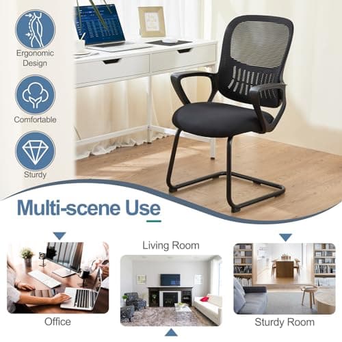 DUMOS Office Desk Chair with Sled Base, Ergonomic Executive Mesh Computer Chairs with Lumbar Support for Home Conference Room Bedroom Waiting Reception Guest Student 5