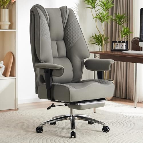 EXCEBET Big and Tall Office Chair 400lbs Wide Seat, Leather High Back Executive Office Chair with Foot Rest, Ergonomic Chairs Lumbar Support for Lower Back Pain Relief (Mesh Light Grey)
