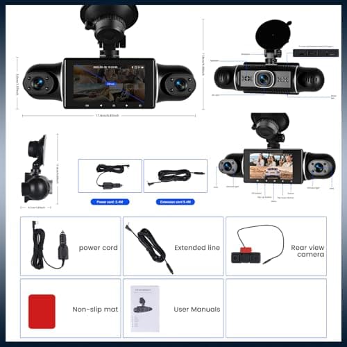 360°View 5 Channel Front and Rear Inside,3 Inch Dash Camera for Cars Car Camera with APP Control,IR Night Vision,Loop Recording,G-Sensor,Parking Assistance,24H Parking Monitor 8