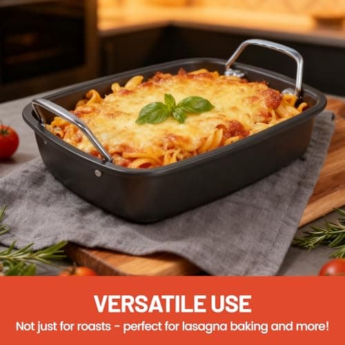 24lb Carbon Steel Nonstick Roasting Pan with Rack - BPA Free, Leak-Proof, 450°F Heat Resistant (17x13x4in) | Oil-Draining, Dishwasher Safe for Thanksgiving Christmas Turkey 9