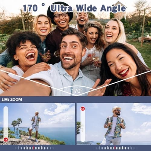 CANKETEC Action Camera 5K30FPS, 48MP Ultra HD Underwater Camera EIS WiFi Remote Control Dual Touchscreens Sport Cameras with 32GB SD Card, Microphone and Helmet Mount Accessories Kits 5