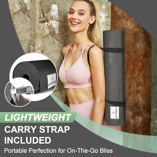 anngrowy Yoga Mat Non-Slip Extra Long & Wide(84" x 30" x 1/4 in) Professional Yoga Mats with Strap, Thick Black Exercise Mat for Women Men Yoga, Pilates, Fitness, Barefoot Workouts, Home Gym Floor Mat 8