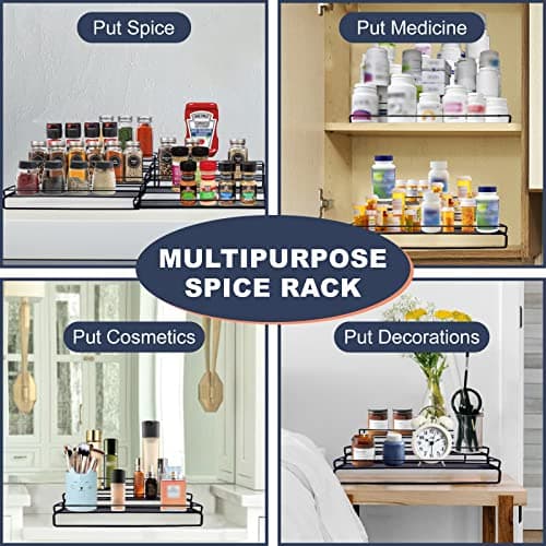 IFELS Spice Rack Organizer for Cabinet, 4 Tier Seasoning Organizer, Expandable Shelf,Step Storage Holder, Kitchen Cabinet Countertop,with Protection Railing, Metal (Black,4 Tier,2Pack) 6