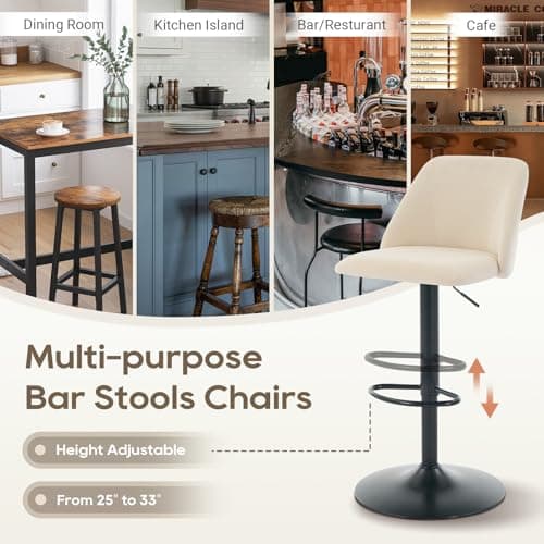 COLAMY Bar Stools Set of 3, Modern Swivel Bar Chairs, Adjustable Upholstered Barstools Counter Height with Full Backrest for Bar, Dining Room, Kitchen Island, Beige 11