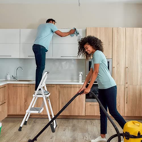 Step Ladder EFFIELER 2 Step Stool Ergonomic Folding Step Stool with Wide Anti-Slip Pedal 430 lbs Sturdy Step Stool for Adults Multi-Use for Household, Kitchen, Office (Matte White) 6