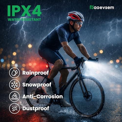 Nagevsem Bike Lights Set, LED Super Bright Rechargeable USB-C Headlight Front & Rear Back, Bicycle Light Kit for Night Riding in Mountain, 6+4 Modes, Waterproof Gift for Men, Women, Boys & Kids 6