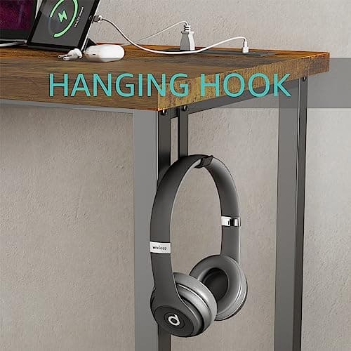 Lufeiya 40 inch Computer Desk with Power Outlet, 39 inch Teen Study Table Home Office Work Writing Desk with Charging Station Outlets Built in, Rustic Brown 7