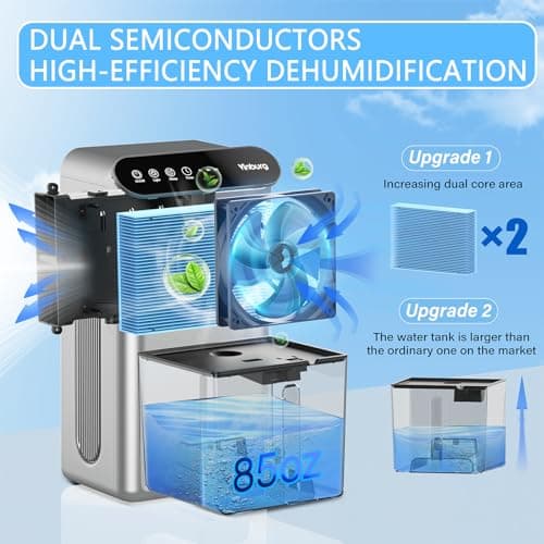 Dehumidifiers for Home (85 OZ Water Tank, 800 sq.ft) Quiet Small Dehumidifier for Basement Bedroom Bathroom with Drain Hose, 3 Gear Timer, Sleep Mode, Auto Shut Off, 7 Color Ambient Light 2
