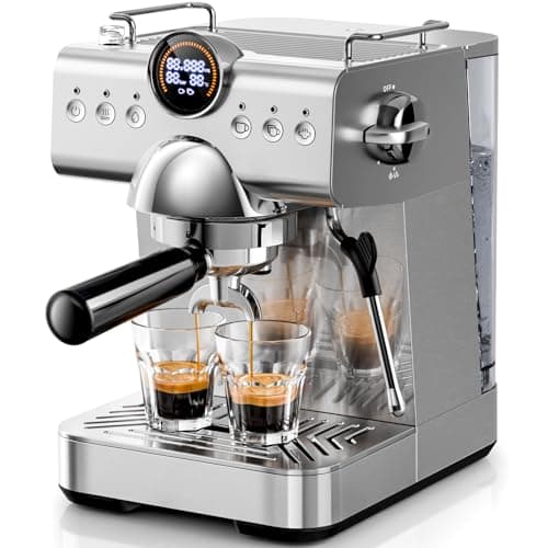 Kismile Espresso Machine with Cold Brew, Professional Espresso Maker with Milk Frother Steam Wand for Latte & Cappuccino, Espresso Coffee Machine with LED Display for Home Use(Stainless Steel)