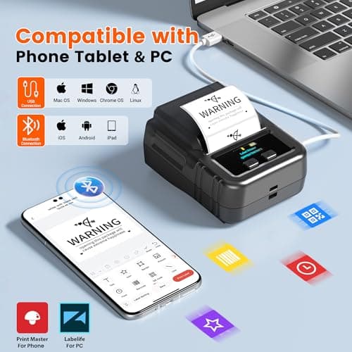 Phomemo M120 Bluetooth Label Maker - Portable Thermal Barcode Printer with App, 2" Wide Labels, Wireless Sticker Printer for Small Business,Home Office,QR Codes,Address Labels - iOS/Android Compatible 5