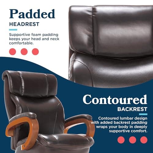 La-Z-Boy Big and Tall Trafford Executive Office Chair with AIR Ergonomic Support Technology, High Back Ergonomic Chair with Lumbar Support, Bonded Leather, Brown 9