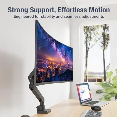 AVLT Single 17"-38" Monitor Arm Desk Top Mount Premium Mechanical Spring Fits Up to 26.4lbs (12kg) Flat/Curved/Ultrawide Monitor Full Motion Height Swivel Tilt Rotation Adjustable, Black 7
