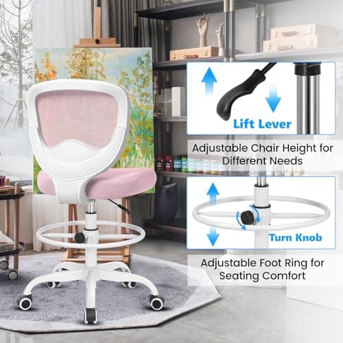 Razzor Drafting Chair Tall Office Chair for Standing Desk Chairs with Adjustable Height Footrest, Armless High Desk Chair Ergonomic Rolling Stool 5