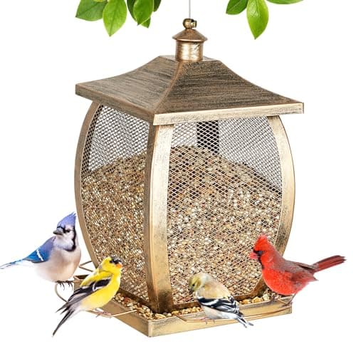 Bird Feeder, Heavy Duty Metal Wild Bird Feeders for Outdoors Hanging, 9 Lbs Extra Large Retro Lamp Shape Birdfeeder for Garden Yard Outside Backyard, Easy Fill