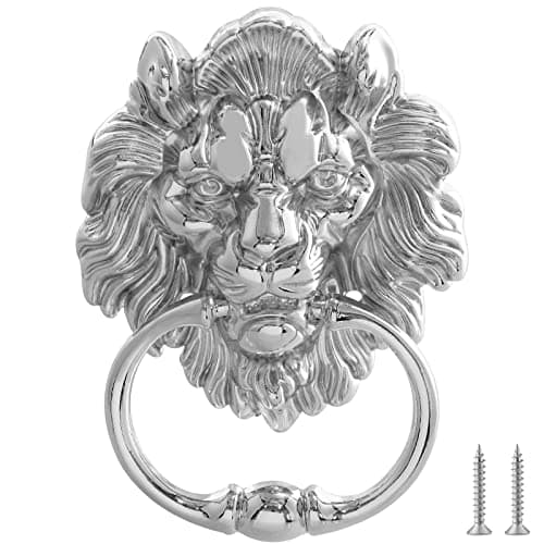 MOLIGOU Lion Head Door Knocker, 6 Inch Front Door Knocker, Lion Door Ring Pull Handle (Silver)