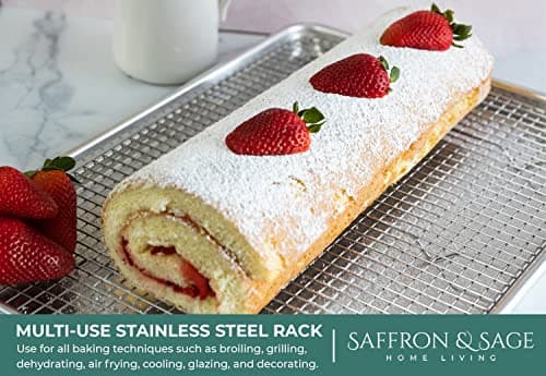 Commercial Quality Cookie Sheet and Rack - Aluminum Half Sheet Baking Pan and Stainless Steel Cooling Rack Set 13x18 Rust & Warp Resistant, Heavy Duty 5