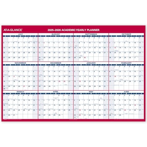 AT-A-GLANCE Erasable Calendar 2025-2026, Dry Erase Wall Planner, 48" x 32", Extra Large, Academic & Regular Year, Double Sided, Horizontal (PM326S28)