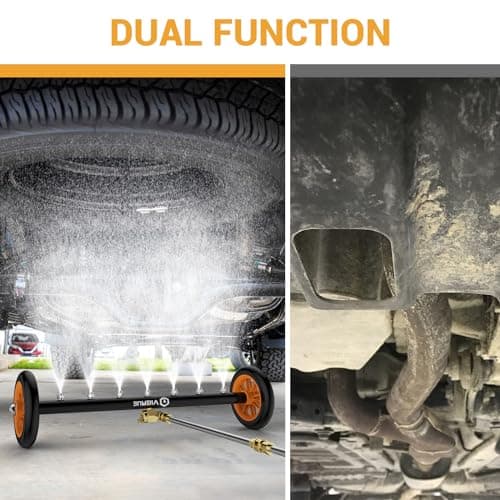 VIGRUE 2-in-1 undercarriage Pressure Washer Attachment,24 Inch Pressure Washer Water Broom with 7 Nozzles,Under Car Washer Cleaner with 3 Pieces Extension Wand,4000 PSI,Orange 6