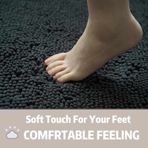 Flotstiga Bathroom Rugs Chenille, Extra Thick and Absorbent, Non-Slip, Machine Washable, Dry Quckily, Soft Cozy Plush, Used Under Shower Bathtub and Sink, Bath mat Sets 2Piece Dark Grey 5