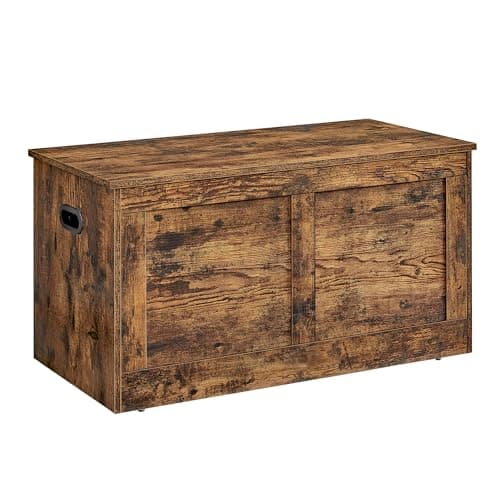 VASAGLE Storage Chest, Storage Trunk with 2 Safety Hinges, Storage Bench, Shoe Bench, Farmhouse Style, 15.7 x 31.5 x 18.3 Inches, for Entryway, Bedroom, Living Room, Rustic Brown ULSB064K01 7