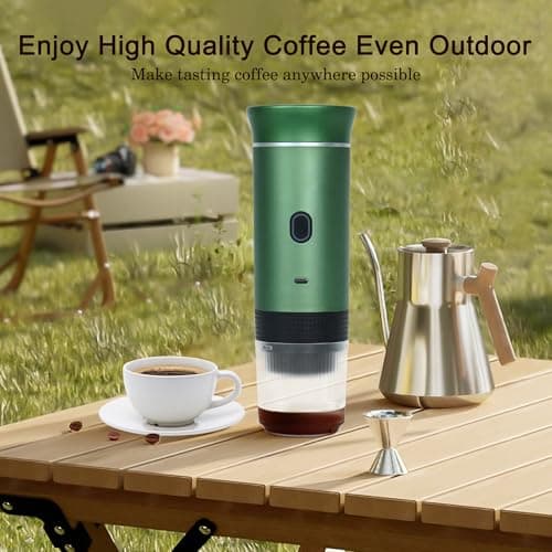 LumoShine Portable Espresso Machine, Mini Espresso Maker, Self Heating Coffee Maker Compatible with Ground Coffee, Capsule for Camping RV Hiking Outdoor Travel Green 5