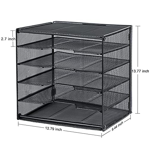 Samstar Letter Tray Paper Organizer, Mesh Desk File Organizer with 5 Tier Shelves and Sorter, Black 6