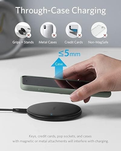 Anker 313 Wireless Charger (Pad), Qi-Certified, 10W Max Fast Charging for Samsung, Compatible with iPhone 16 Plus/15 Plus/14 Plus/12, AirPods (No AC Adapter, Not MagSafe Magnetic Charging Compatible) 6