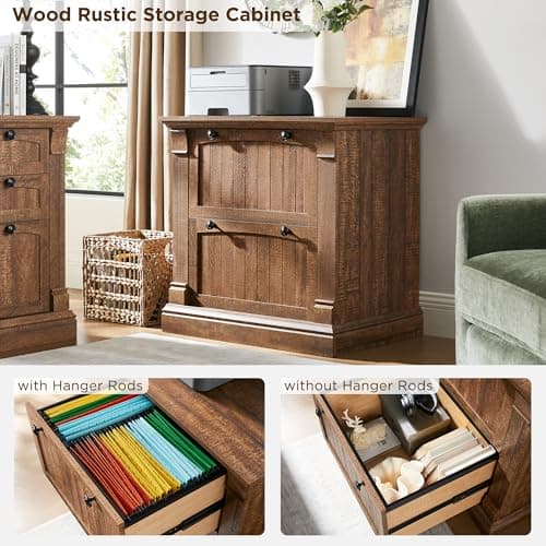 OKD Farmhouse File Cabinet with 2 Drawers, 30" Lateral Filing Cabinet with Hanging File Folders, Interlocking Drawers, Wood Rustic Storage Cabinet for Home Office,Brown 5