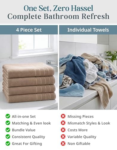 Casa Platino 100% Cotton Bath Sheets Set of 4 (36"x72") - Ring Spun Cotton Extra Large Bath Towels Sets - Quick Dry, Soft & Absorbent Oversized Shower Towel Sets - Sustainabaly Produced - Tan Brown 6