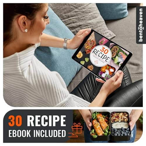 Bentoheaven Premium Bento Box Adult Lunch Box with Compartments for Women & Men, Set of Utensil & Chopsticks & Dip Container, Cute Japanese Kids Bento Lunch Box, Microwavable (Symph Onyx) 5