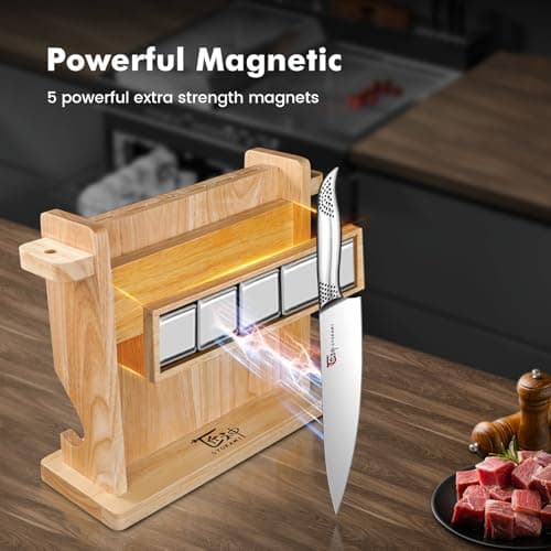 SYOKAMI Japanese Knives Set for Kitchen, Magnetic Knife Set with Block and Sharpener, Stainless Steel Knife Set as Gift for Couple, Wedding, Women or Mom with Gift Box, 14 PCS Black Dot 2