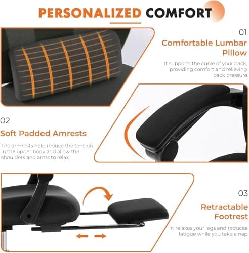 Sweetcrispy Office Computer Desk Chair, Ergonomic High-Back Mesh Rolling Work Swivel Chairs with Wheels, Comfortable Lumbar Support, Comfy Arms for Home, Bedroom, Study, Student, Black 6