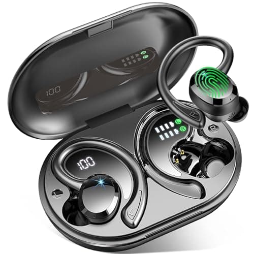 Wireless Earbuds Sport, 2025 Bluetooth 5.4 Headphones 3D Bass Hi-Fi Stereo Over Ear Buds, 60H ENC Noise Cancelling Headset with Earhook, IP-X7 Waterproof Earphones Workout Running Gym for Android iOS