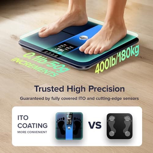 RunStar Scale for Body Weight, Precision Digital Bathroom Smart Scale with 3.5" TFT Color Large Display for BMI Muscle Mass Heart Rate, 22 Body Composition Analyzer Sync APP, 400lb 5