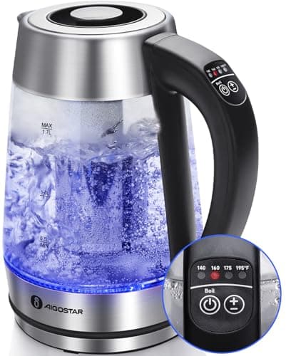 Aigostar Electric Kettle, Tea Kettle with Temperature Control and Tea Infuser, 1500W Hot Water Kettle with Variable Temperature, Keep Warm Function, LED Indicator Light Change, Auto Shut-Off, 1.7L