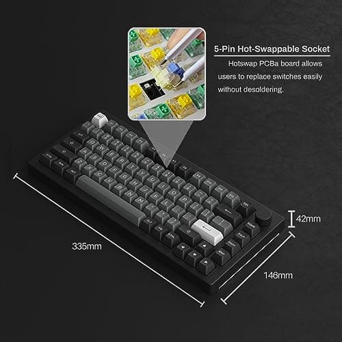 Akko 5075B Plus Mechanical Keyboard 75% Percent RGB Hot-swappable Creamy Keyboard with Knob, Black & Silver Theme with PBT Double Shot ASA Profile Keycaps V3 Creamy Yellow Pro Switch 5