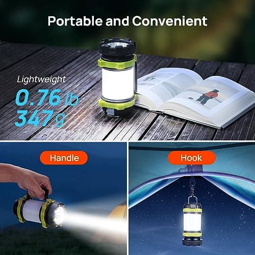 2 Pack LED Camping Lantern Flashlight Rechargeable, Consciot Portable Torch with 6 Light Modes, 3600mAh Power Bank, IPX4 Waterproof, USB C, Camping Lights for Hurricane, Emergency, Survival Kits 5