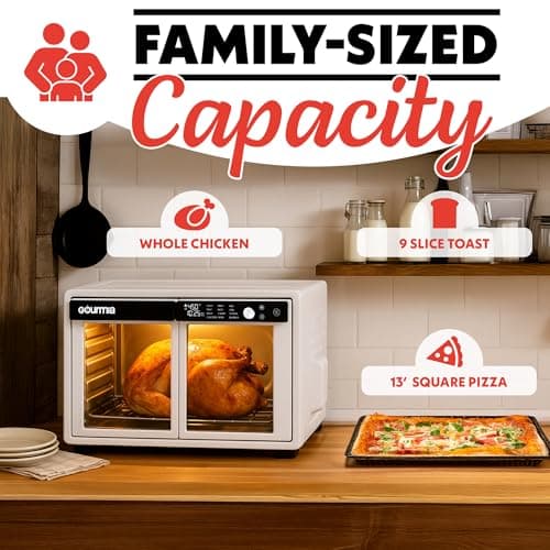 Gourmia French Door Air Fryer Oven - 37 Qt Large Capacity Convection Toaster Oven, FryForce 360°, Digital Display, 12 Cooking Presets, Dehydrate, Fits 13” Pizza, Dishwasher-Safe, White 6