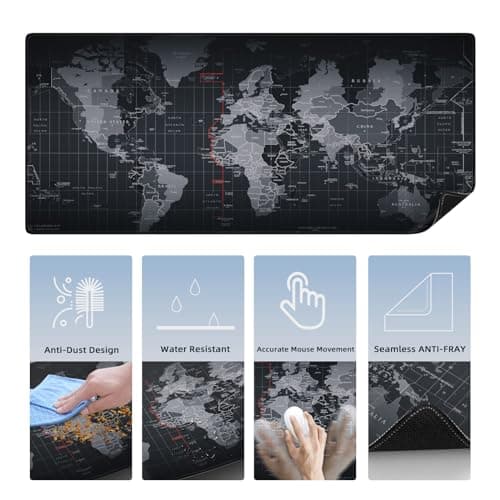 5 in 1 Keyboard Mouse Pad Set, Mouse Pad Wrist Support, Extended Gaming + Keyboard Wrist Rest Support, (34.5×15.7 in) Large Ergonomic Mousepad Desk Mat Combo -Black World Map (1-5 Sets-World Map) 5