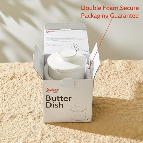 Sweese French Butter Dish - Butter Crock for Counter with Water Line for Fresh Spreadable Butter - French Butter Keeper with Lid - Housewarming Gift For The One Who Has It All - White 8