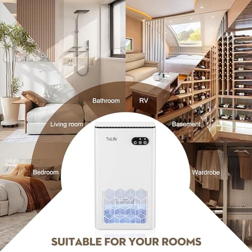 ToLife Dehumidifier for Home, 1000 sq.ft Dehumidifiers for Basement Bedroom Bathroom with 95 OZ Water Tank, Auto Shut Off 7 Colors LED Light, White Black 7
